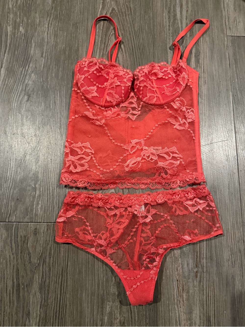 La Perla Red Lace Bustier and Hipster Set